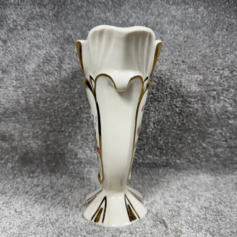 Vintage Floral Design‎ Vase Cream Gold Gilded Tulip Regency